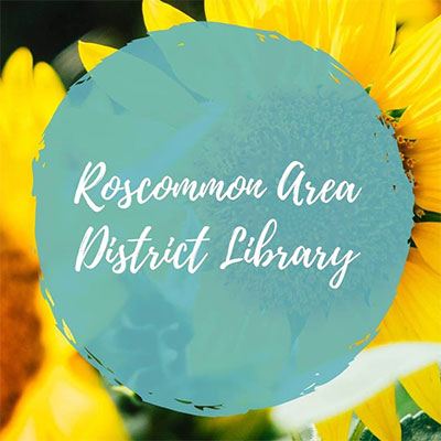 Roscommon Area Library logo with sunflowers.