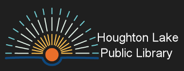 Houghton Lake Public Library logo with sunburst design.