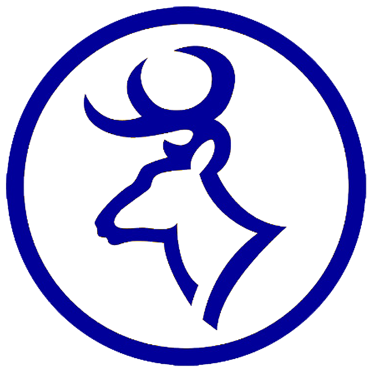 Blue antelope silhouette within circular border logo.