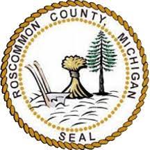 Roscommon County, MI seal with wheat and trees.